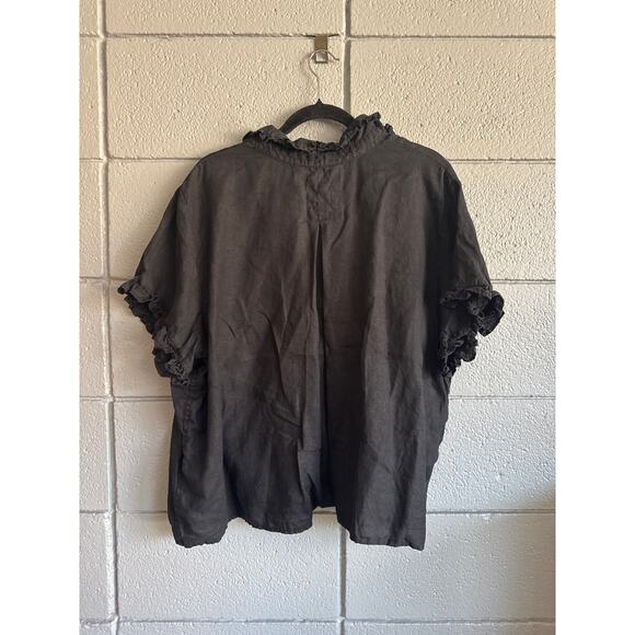 J.Crew Black Ruffle Trim Button Up Shirt in Linen size 3X - Picture 4 of 4
